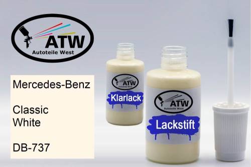 Mercedes-Benz, Classic White, DB-737: 20ml Lackstift + 20ml Klarlack - Set, von ATW Autoteile West.